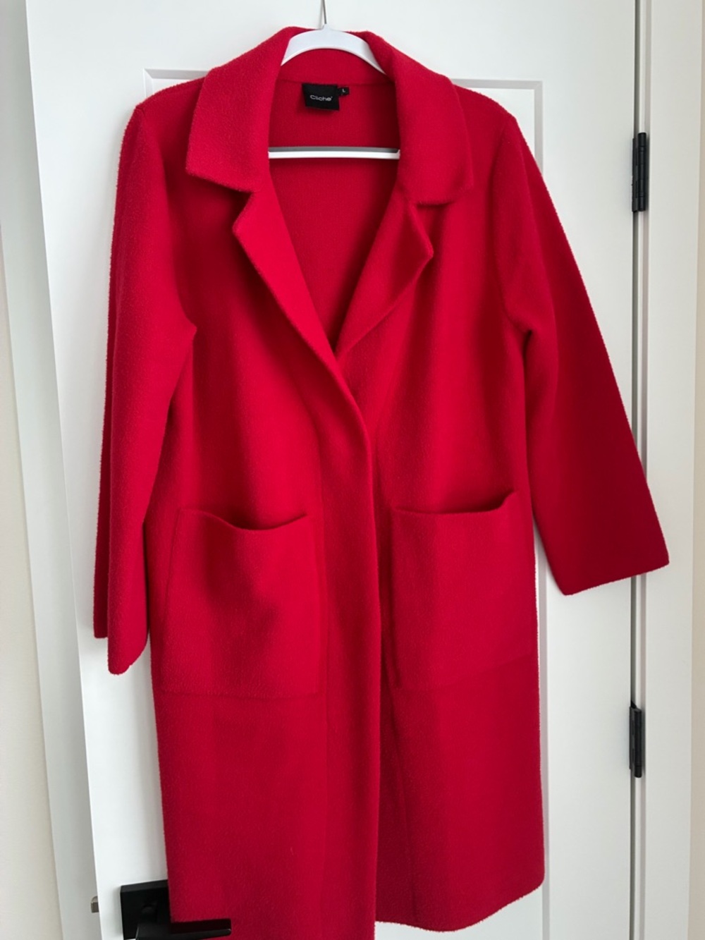 Red Long Coat with Front Pockets